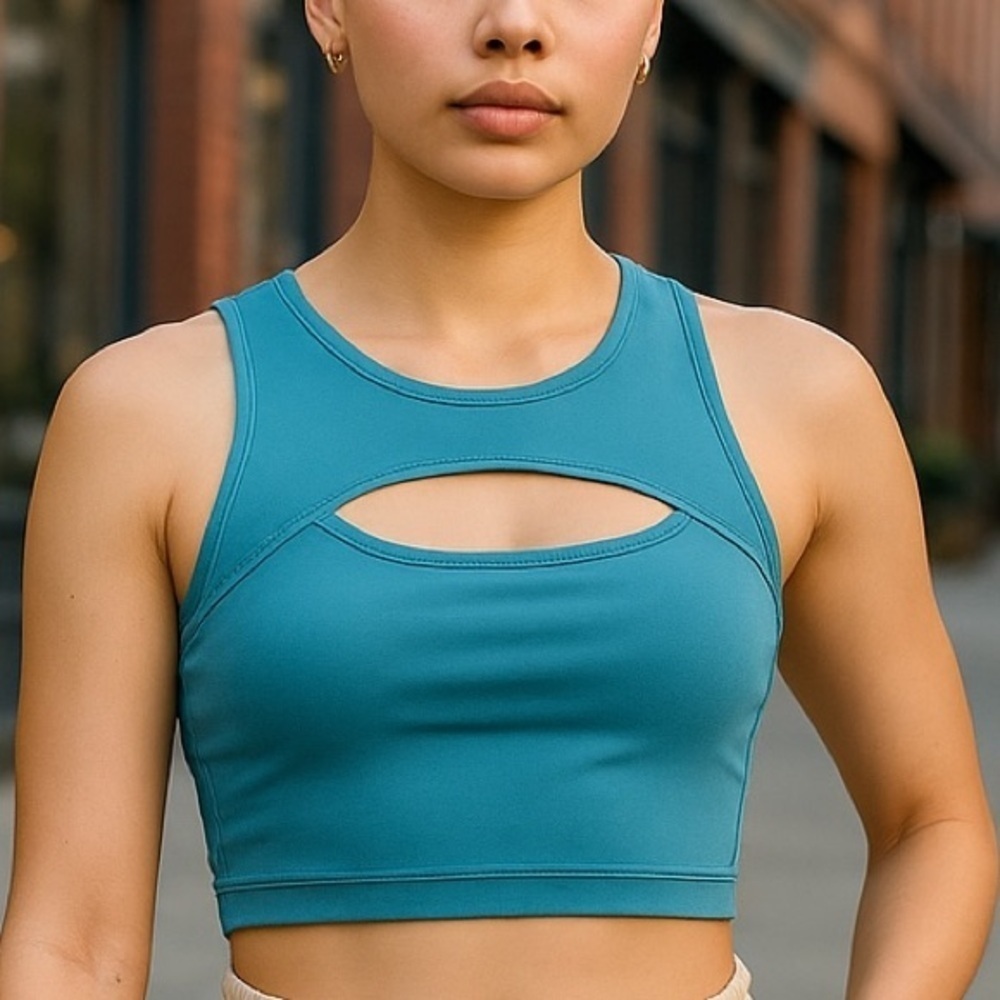 Z by Zella Women's Sports Bra Activewear Tank Crop Top Cutout Aqua Blue Size S